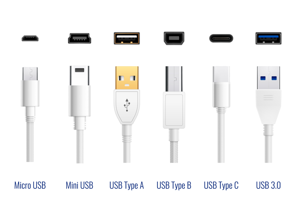 Abbildung zeigt verschiedene USB-Anschlüsse
